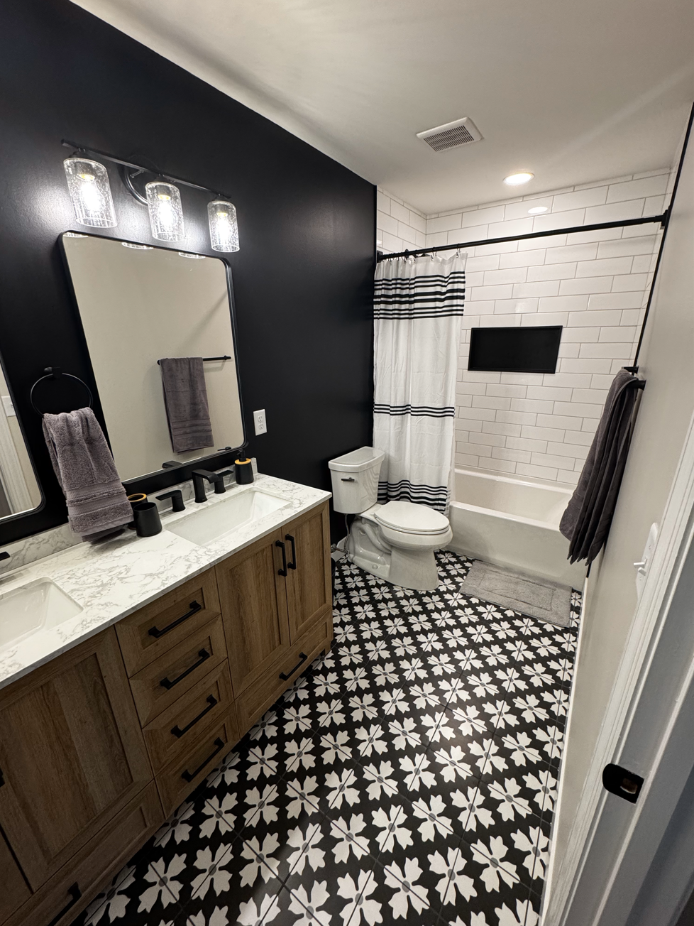 This is a custom hall bathroom remodel in Ballwin, Missouri