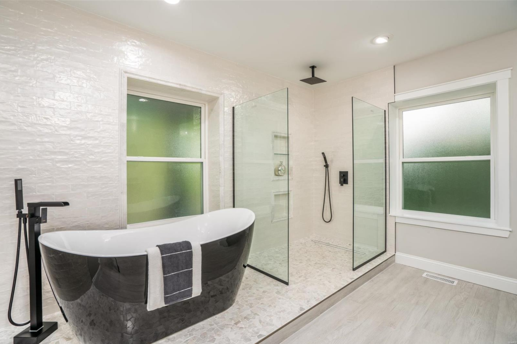 This is a luxury master bath remodel in Ladue, Missouri