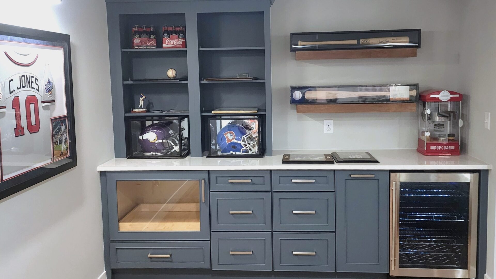 This is a custom snack bar in a basement remodel in Crestwood, Missouri.