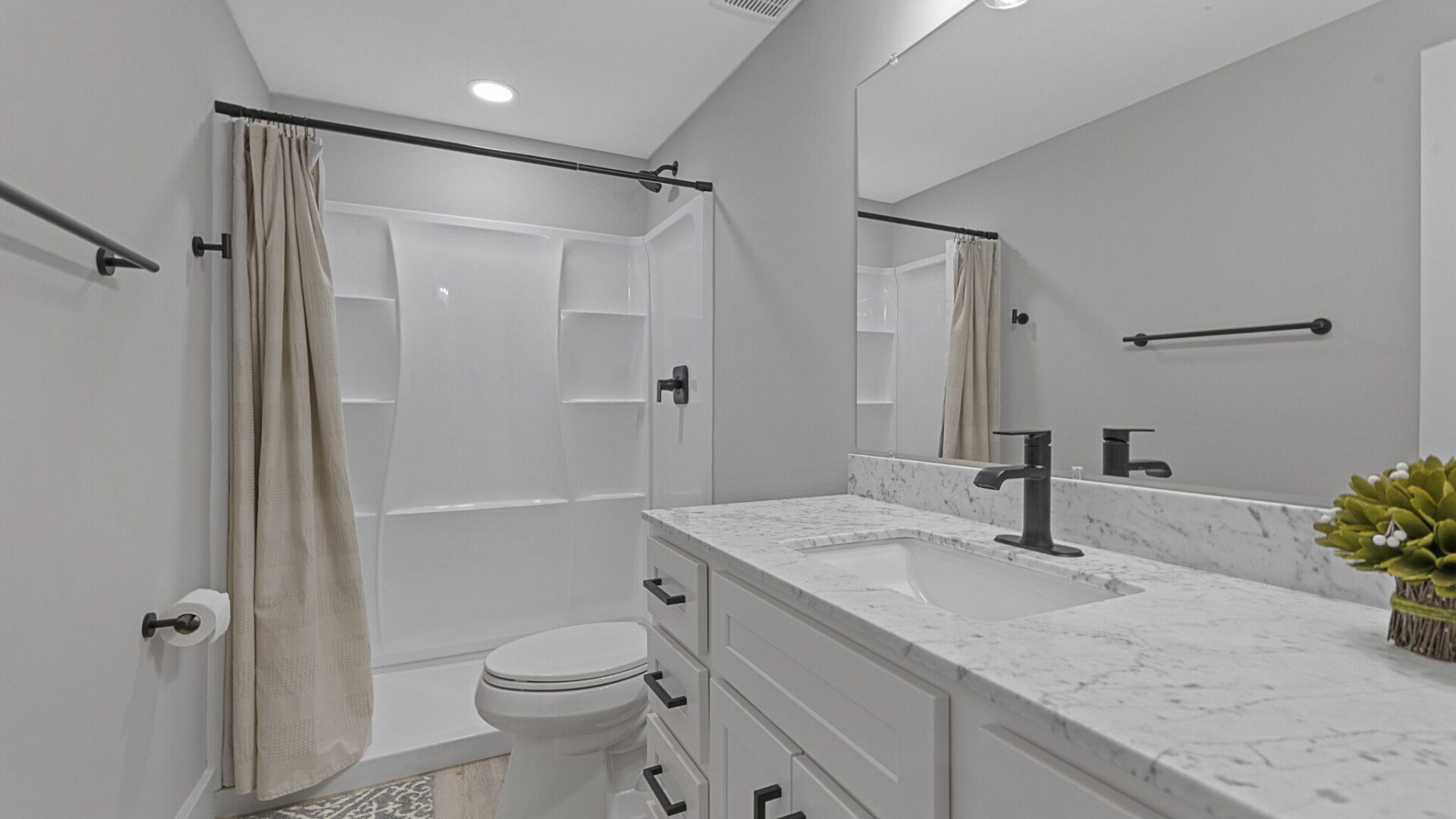 This is a basement bath remodel in Fenton, MIssouri