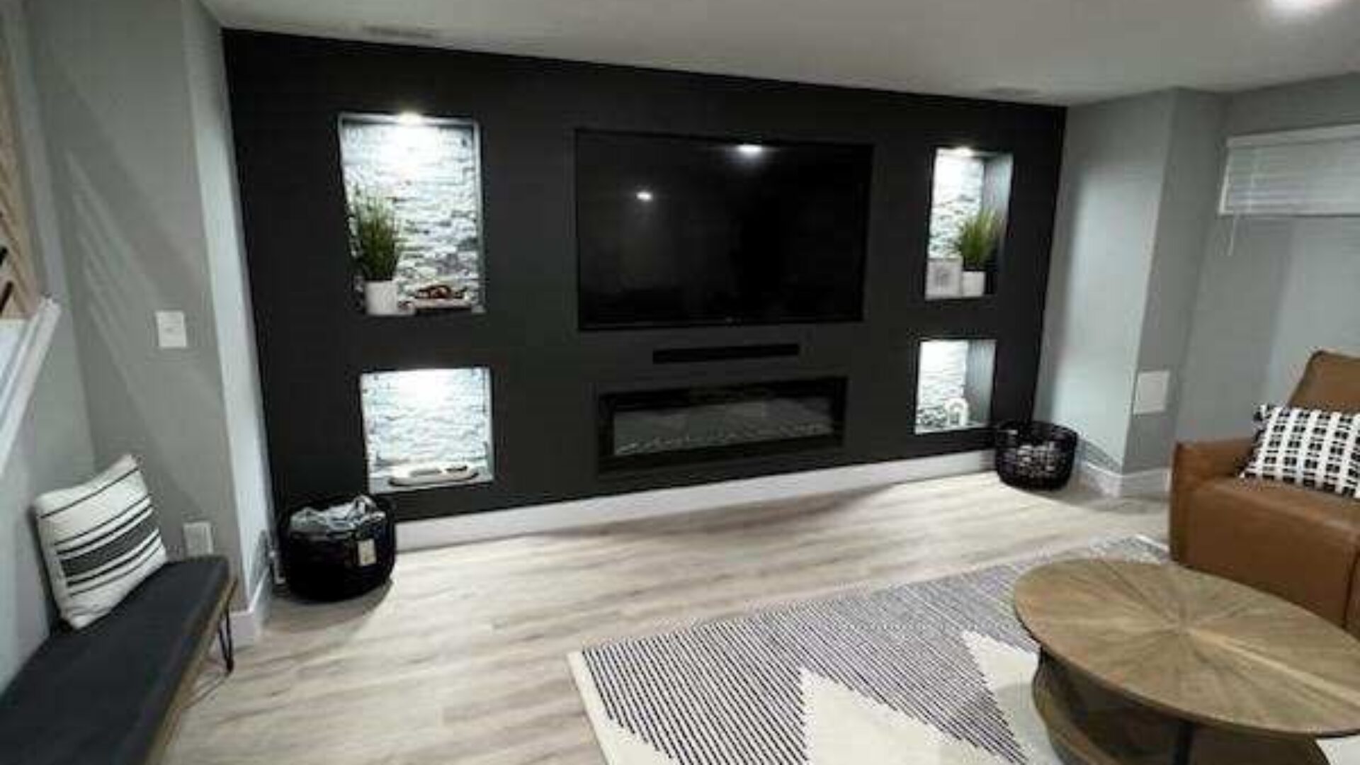 This is a custom basement remodel in Webster Groves, Missouri