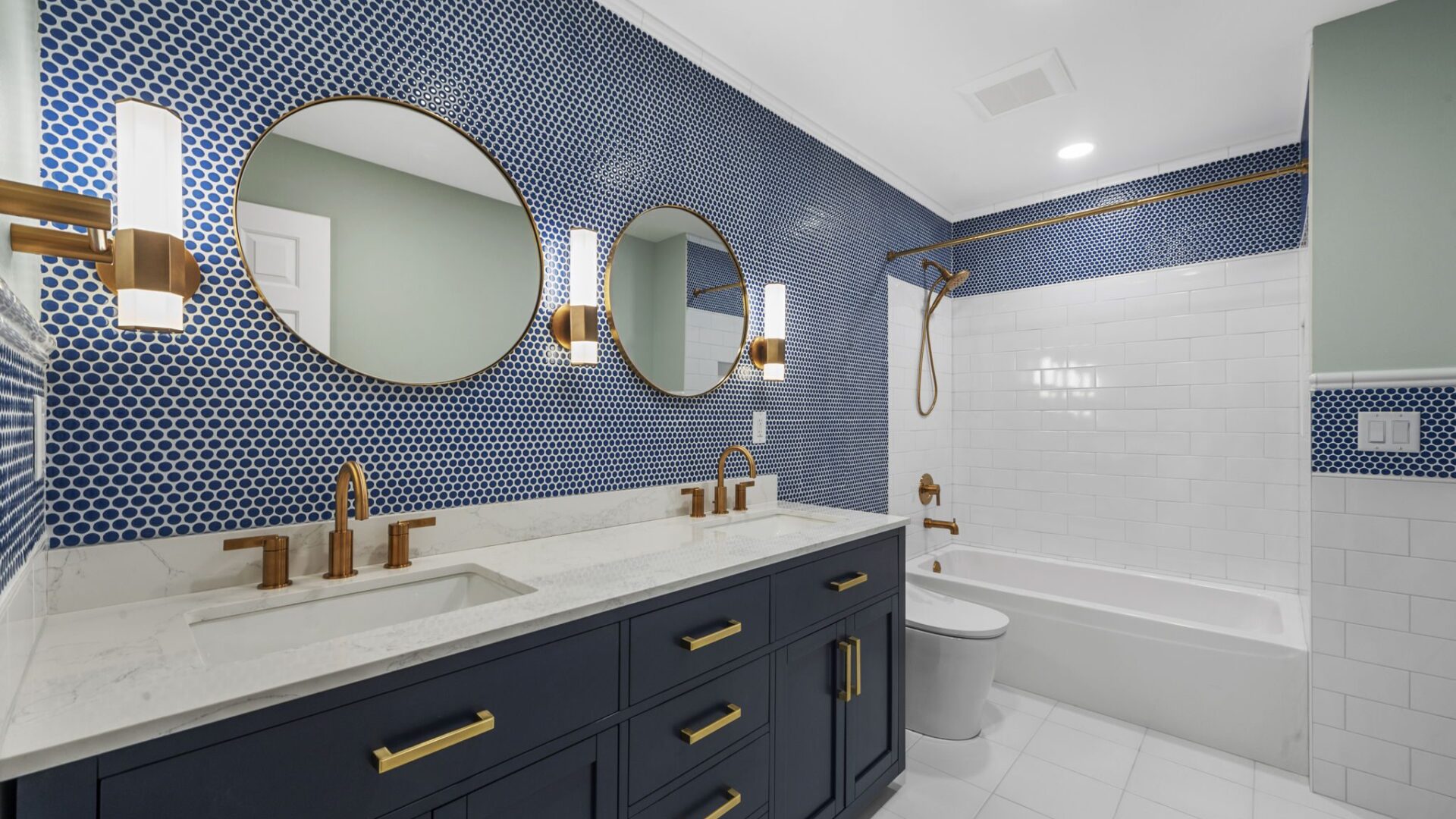 blue & gold bath remodel